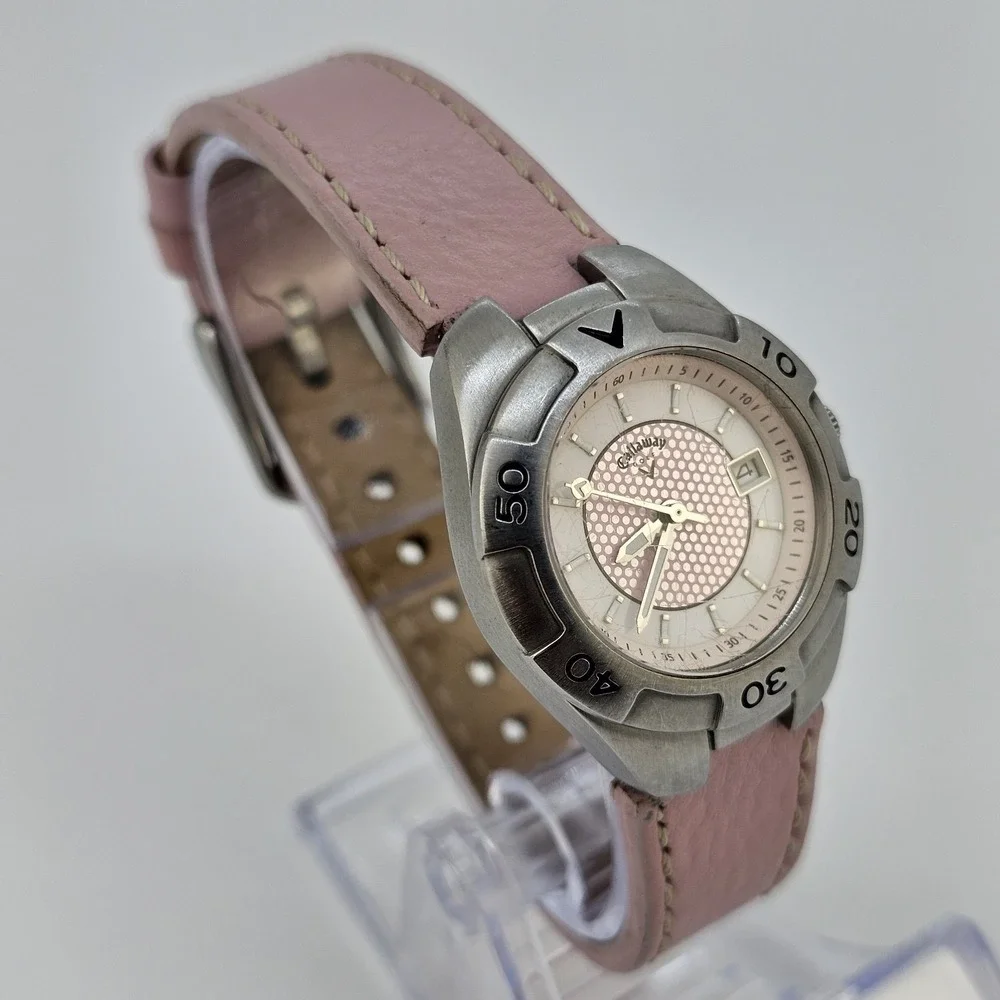 Callaway Golf Watch Women's 28MM Pink Dial Date Pink Leather Bands New Battery‎